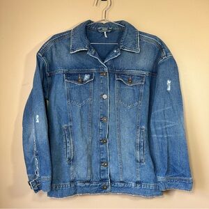 Free People Trucker Denim Jacket, Distressed, Mid Wash, Oversized, Size Small